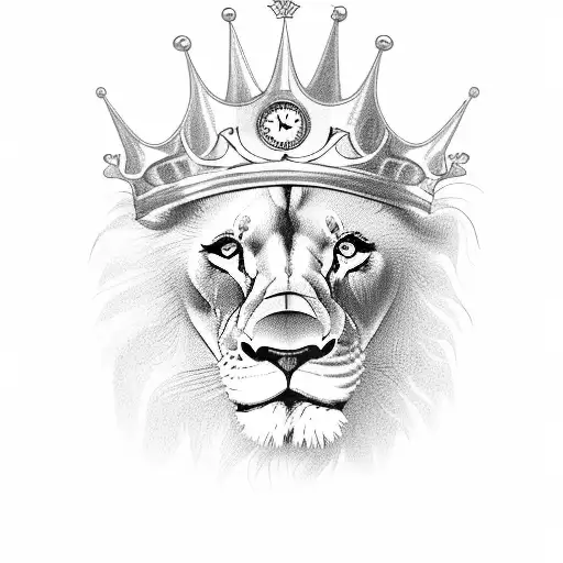 Lion With Crown A Clock In Eye And A Rose