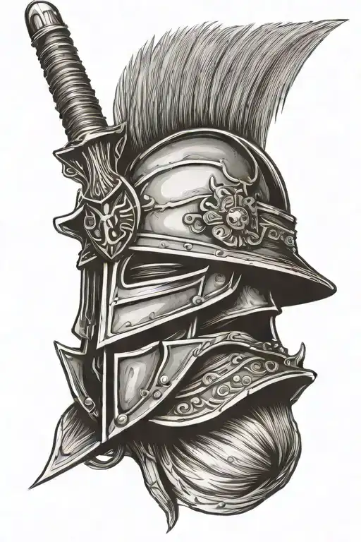 Latin Soldiers Helmet With A Sword Going Theough It