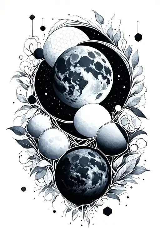 Hexagons And Moon Phases Intertwined