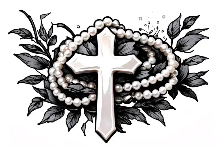 Dainty Cross Pearl Necklace Wrapped Around Arm