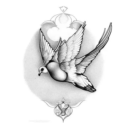 Stained Glass 2D Dove Black And Grey With Halo And Holy Fire