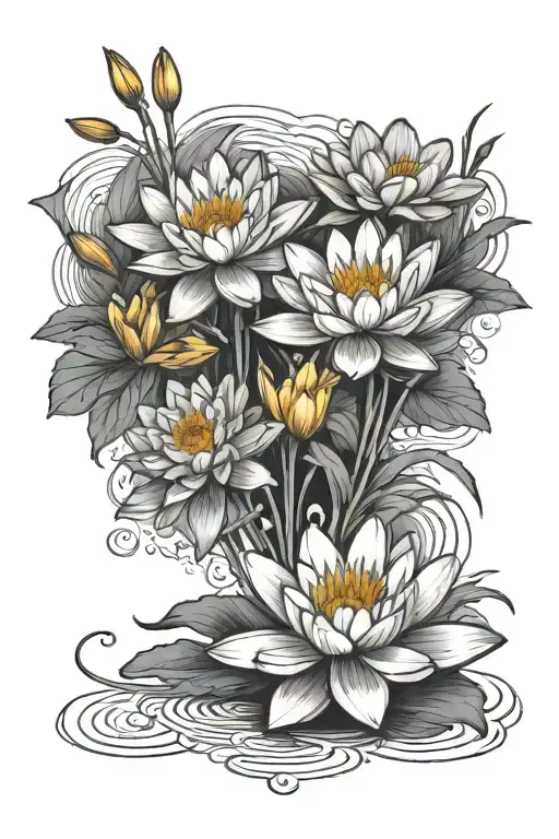 Water Lily And Daffodil Flowers