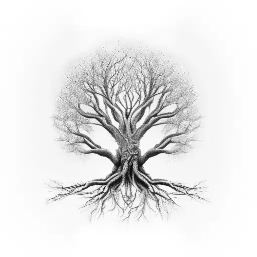 Intricate Tree With Roots Forming A Brain