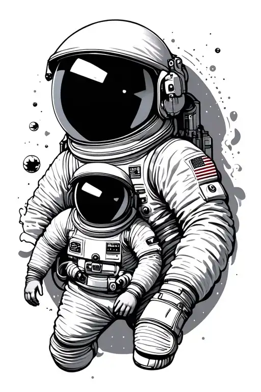 Father Son Astronaut In Space Surrounded