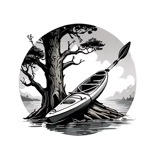 Kayak Leaning Against A Tree Made