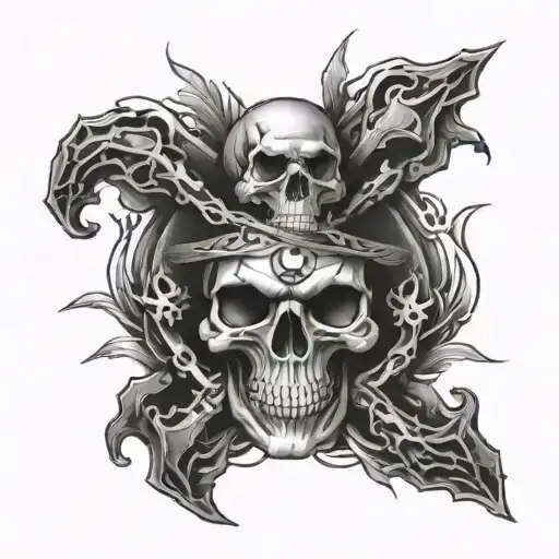 Cross Hands Rock N Roll And Detailed Angry Skull Soft Shading