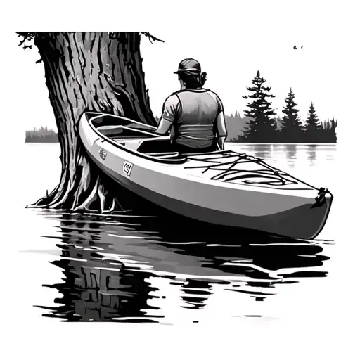 Kayak Leaning Against A Tree Trunk