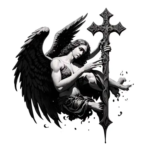 Angel Of Darkness Barely Holding Onto A Cross