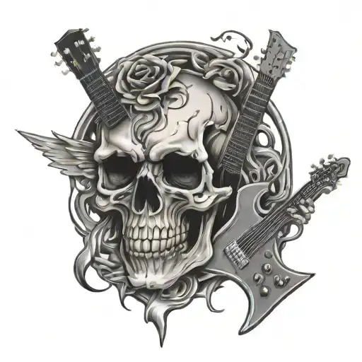 Detailed Rock N' Roll Skull And Electro Guitar