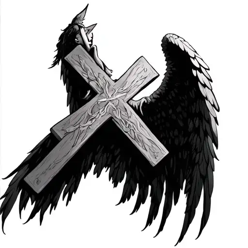 Angel Of Darkness Barely Holding Onto A Cross