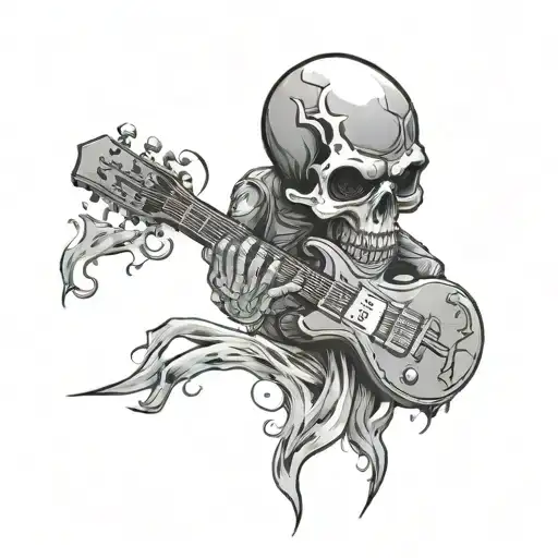 Detailed Rock N' Roll Angry Skull And Electro Guitar