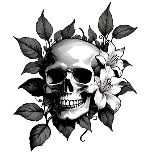 Skull And Lilly's With Demonic Leaf Vine Wrapped Around