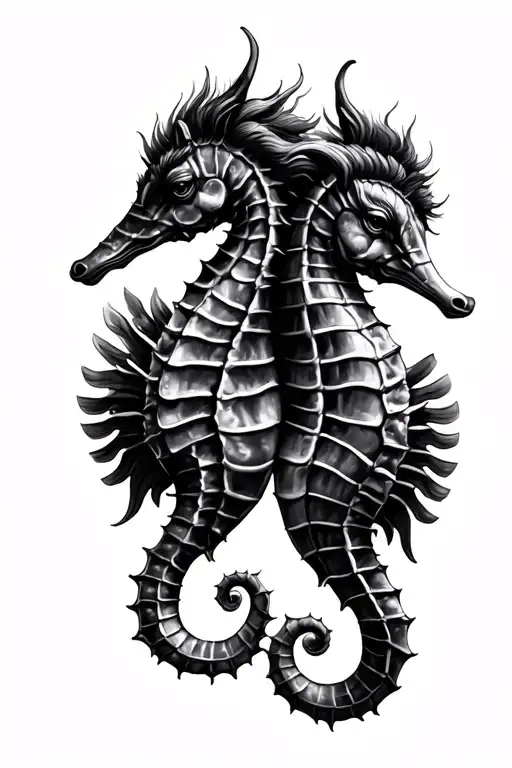 Two Seahorses Back To Back And Aries Zodiac Sign