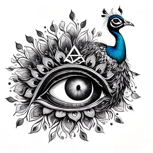 Creat Peacock Tattoo With Illuminati Eye