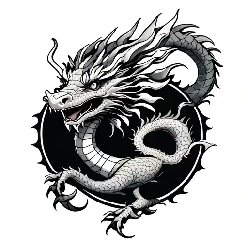 American Traditional Zodiac Dragon B&w