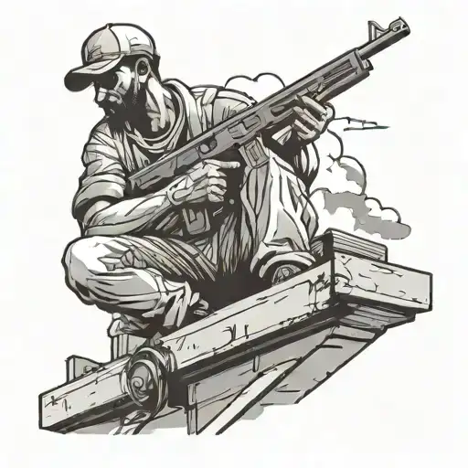 Black Figure Sitting On Top Of A Roof Holding A Shotgun