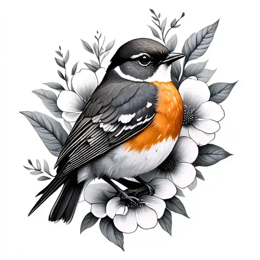 Robin Bird And Flowers