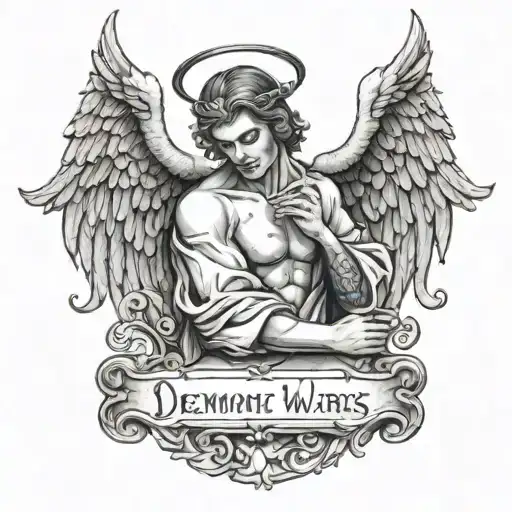 An Angel Writing Demonic Words On A Scroll