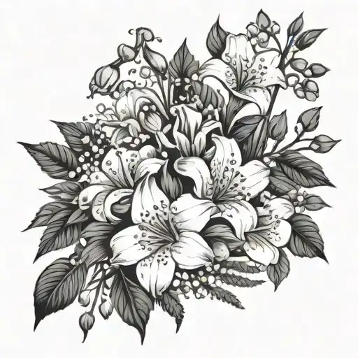 Bouquet Of Hawthorn Lily Of The Valley Aster And Morning Glory