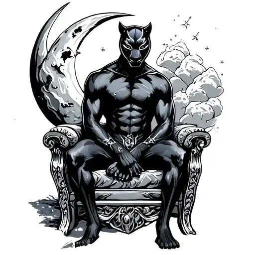Black Panther On The Moon Sitting On A Throne