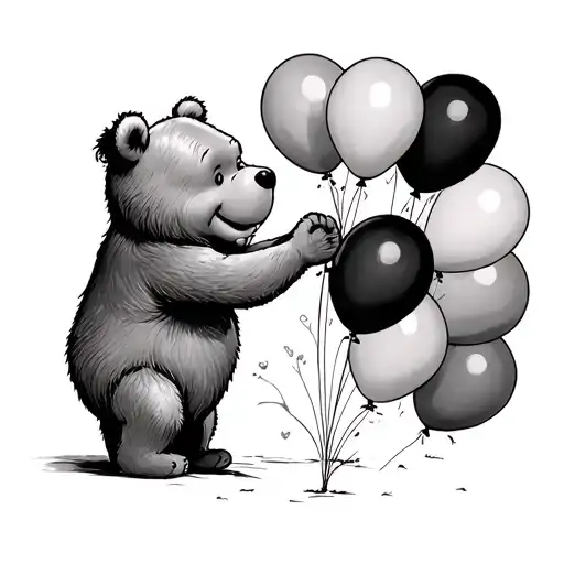 Classic Old Pooh Bear Letting Go Of A Bunch Of Balloons