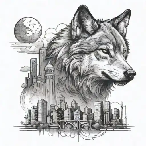 Wolf And City Skyline In The Background