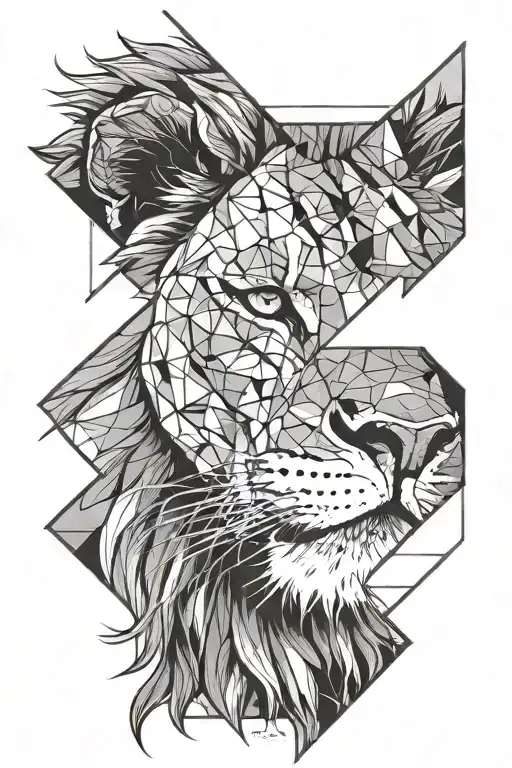 Lion Half Face Half Geometric Shapes