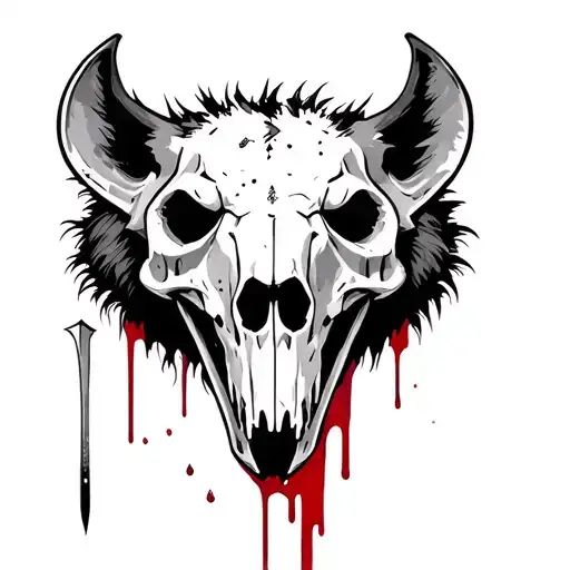 Hyena Skull With Blade And Blood Dripping