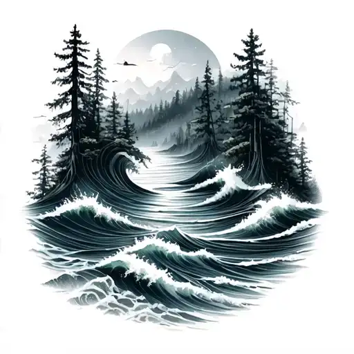 Forest And Ocean Waves