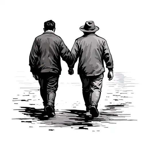 Father And Son Walking Towards The Passetto In Ancona