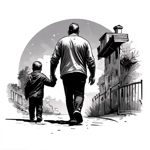 Father And Son Walking In Ancona