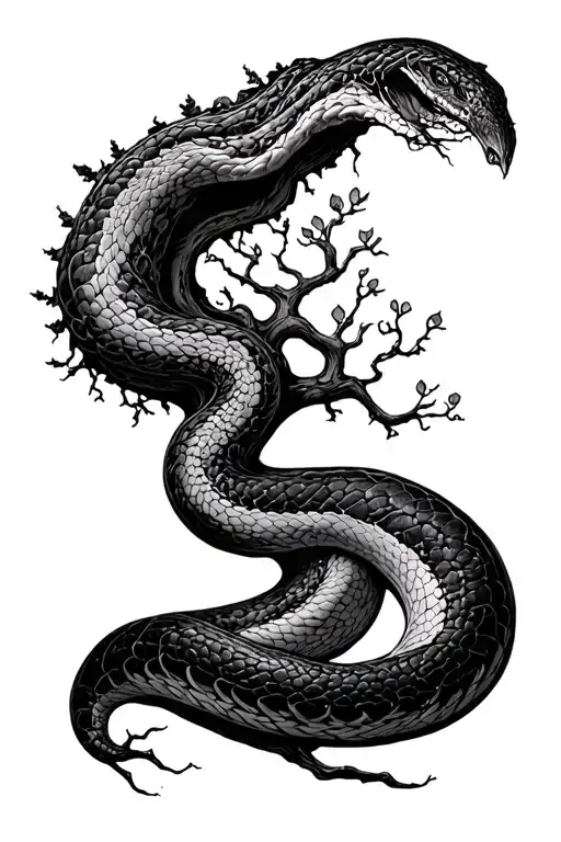 A Peeling Tree Grows From The Snake's Tail