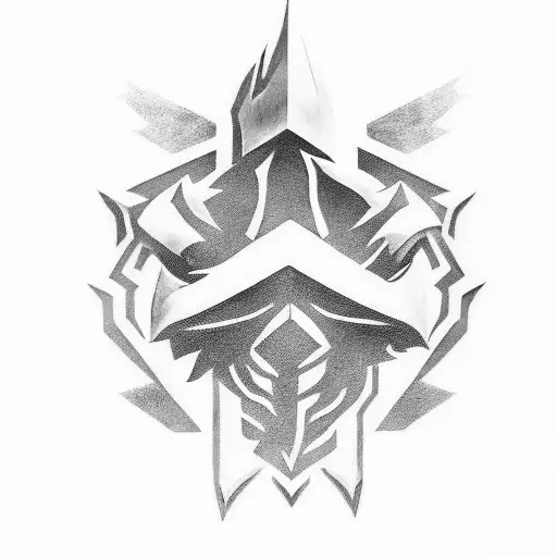 A Black-grey Tattoo Design That Merges The Dota 2 Game Logo With The Jedi Symbol