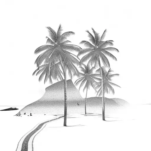 Beach With Palm Tree And Sun