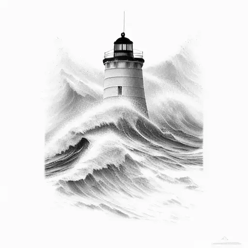 Lighthouse On The Coast With Waves Cradhing Around The Lighthouse Creating A Cancer Ribbon