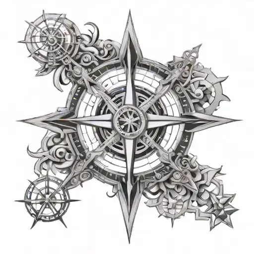 An Intricate Compass Rose Design Incorporating Symbols Of Engineering And Maritime Elements