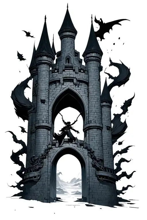 Zenitsu From Demon Slayer Falling In Infinity Castle Scene In A Simple Line Box Style