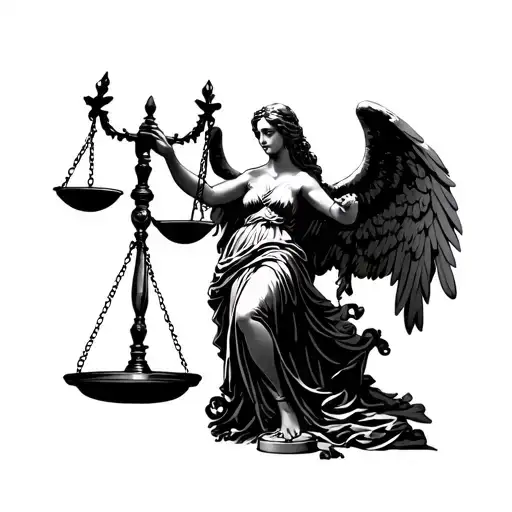 Half Lady Justice Half Angel Holding Scale Balanced
