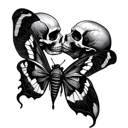 Death Moth Skulls Kissing Inside