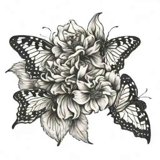 September And January Birth Flower With 2 Butterflies