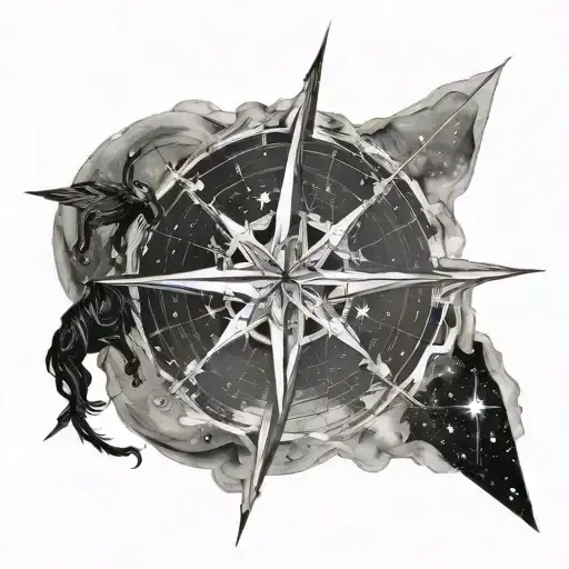 Wind Rose And Sagitarius Constellations Combined