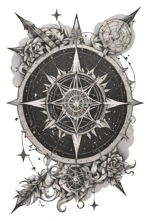 Wind Rose And Sagitarius Constellations Combined