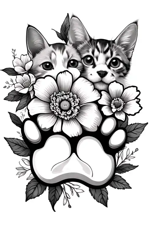 2 Dogs And 1 Cat Paw With Flowers