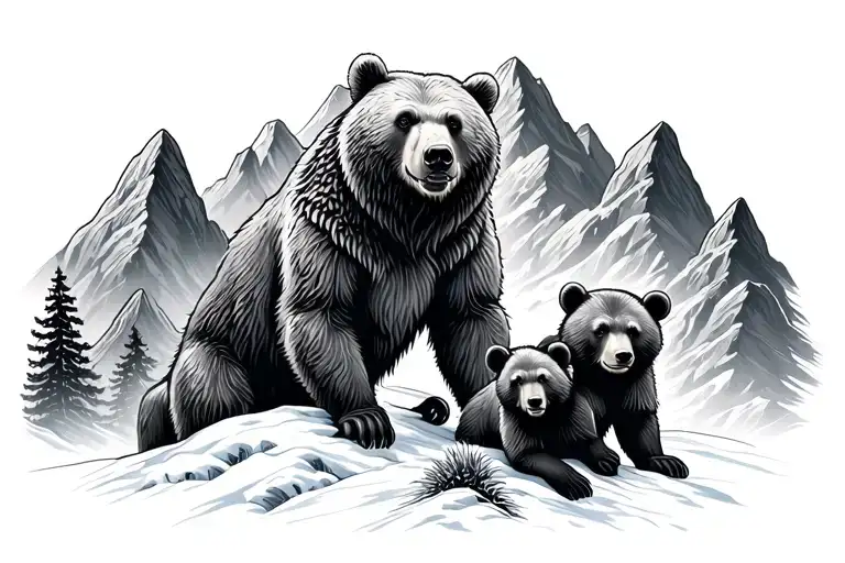 Bear 3 Cubs Mountains Rising Phoenix From Fire