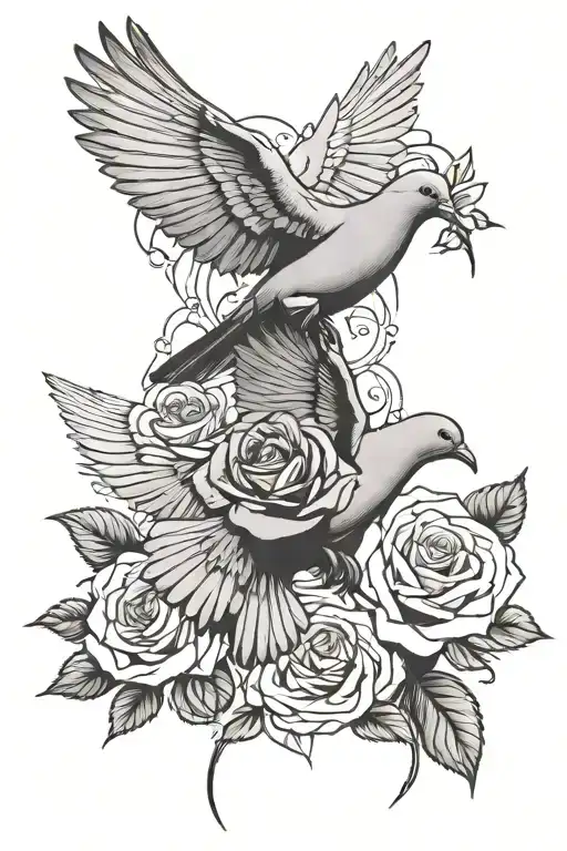 Doves Flying And Rose Growing