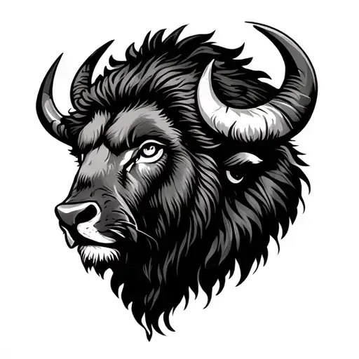 Bison Head With Rose Eye And Lion Eye