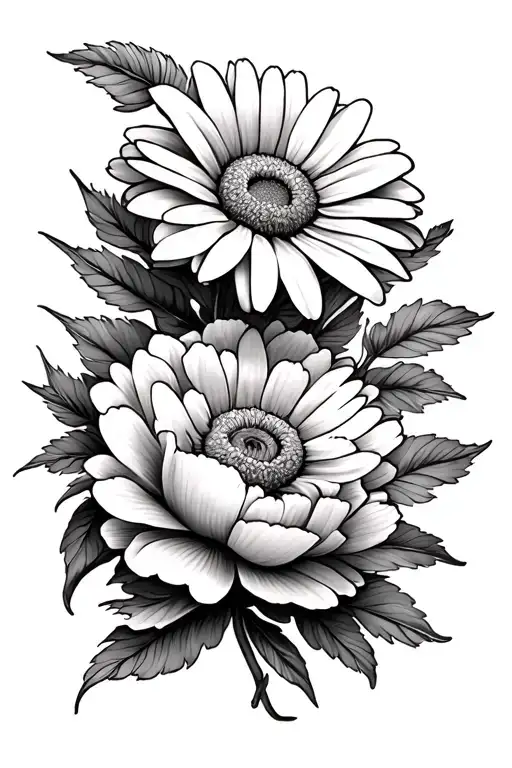 Daisy And Peony Flower For Brother Sister Tattoo Design