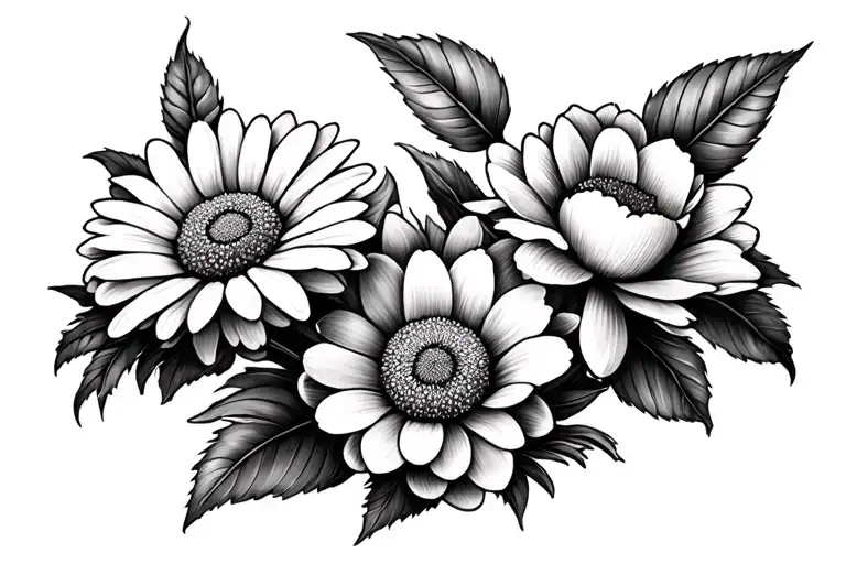Daisy And Peony Flower For Brother Sister Tattoo Design