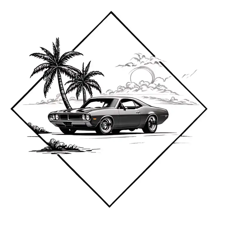 Vintage Muscle Car And Palm Trees