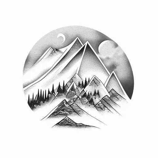 Mountain Scene With Moon